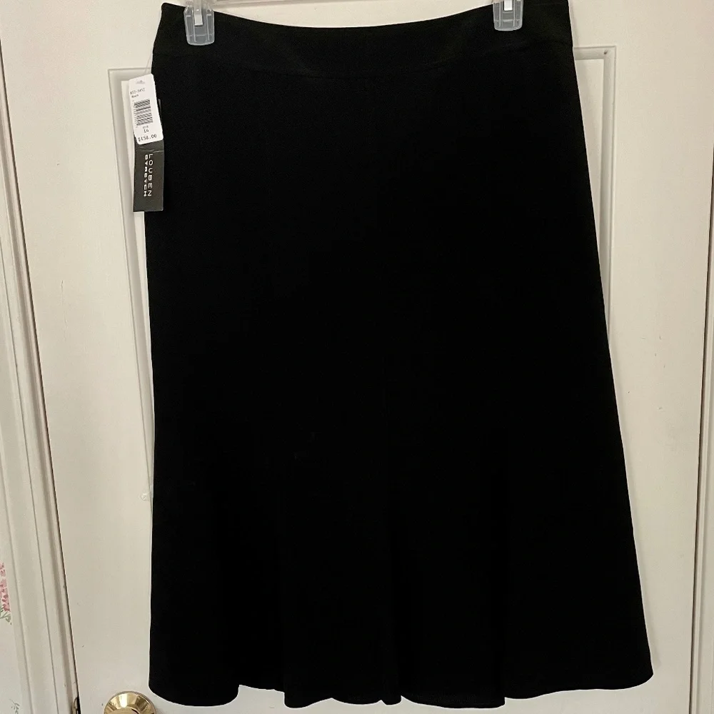 Louben Black Crepe Trumpet Midi Skirt New with Tags Sz 14
